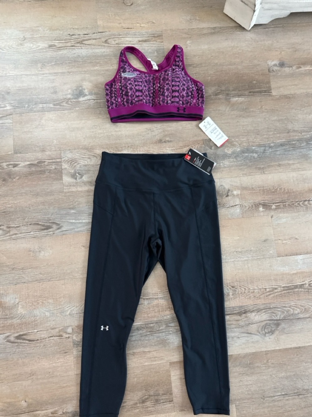 Under Armour Black Pants and Purple sports bra